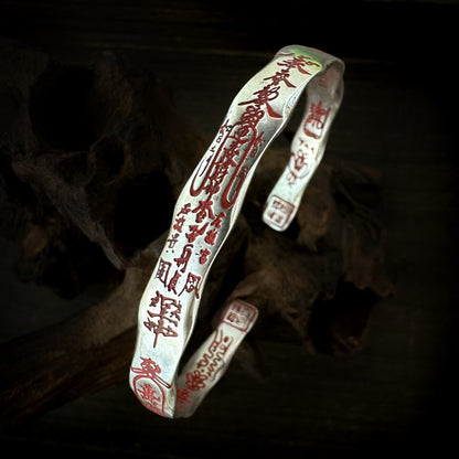 Taoist Five Wealth Gods Cuff Bracelet - 925 Sterling Silver