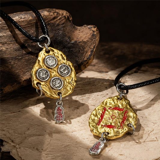 Taoist Four Symbols Pendant Necklace – Vintage Chinese Amulet