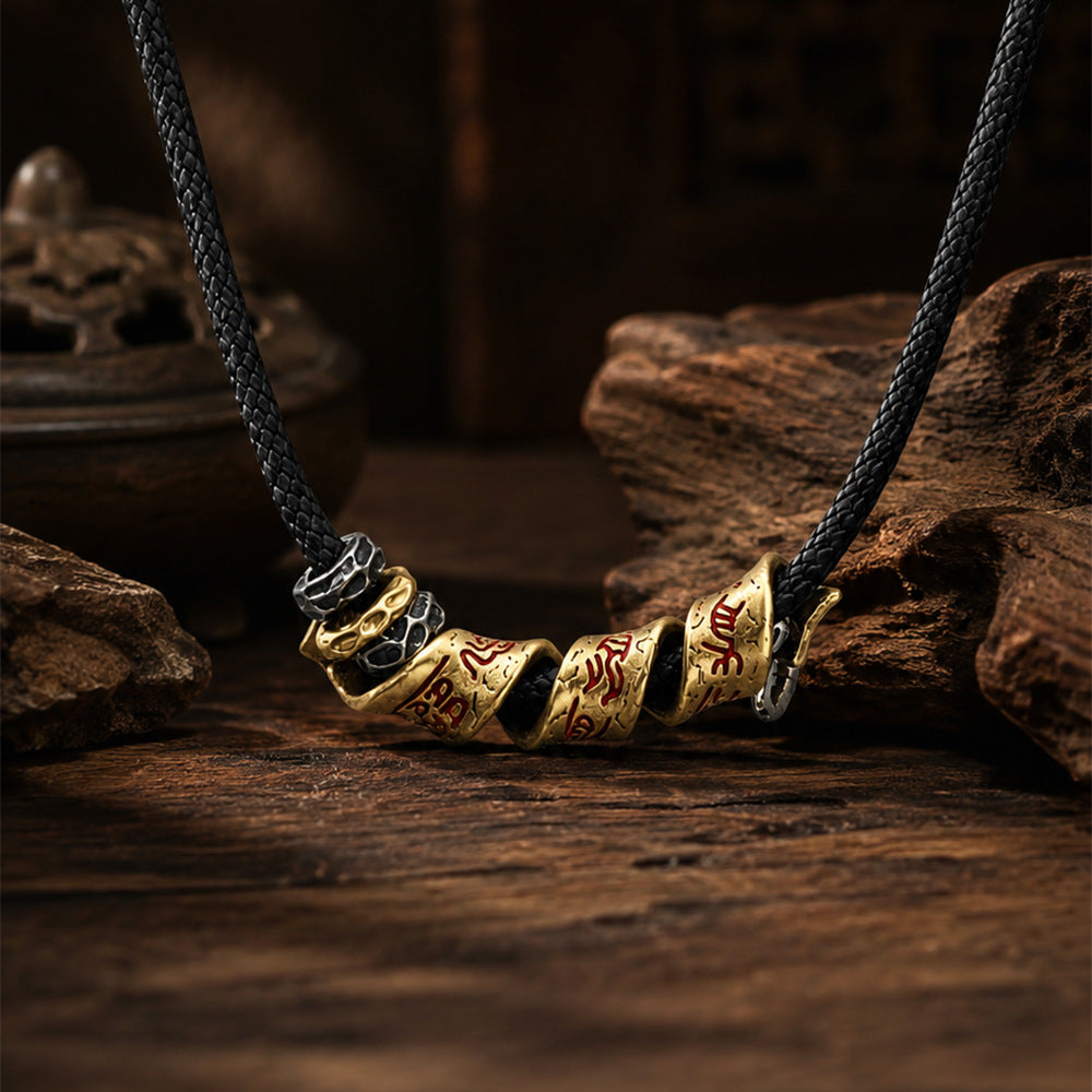 Colgante de collar con el mantra taoísta de nueve caracteres | Colgante de latón envejecido