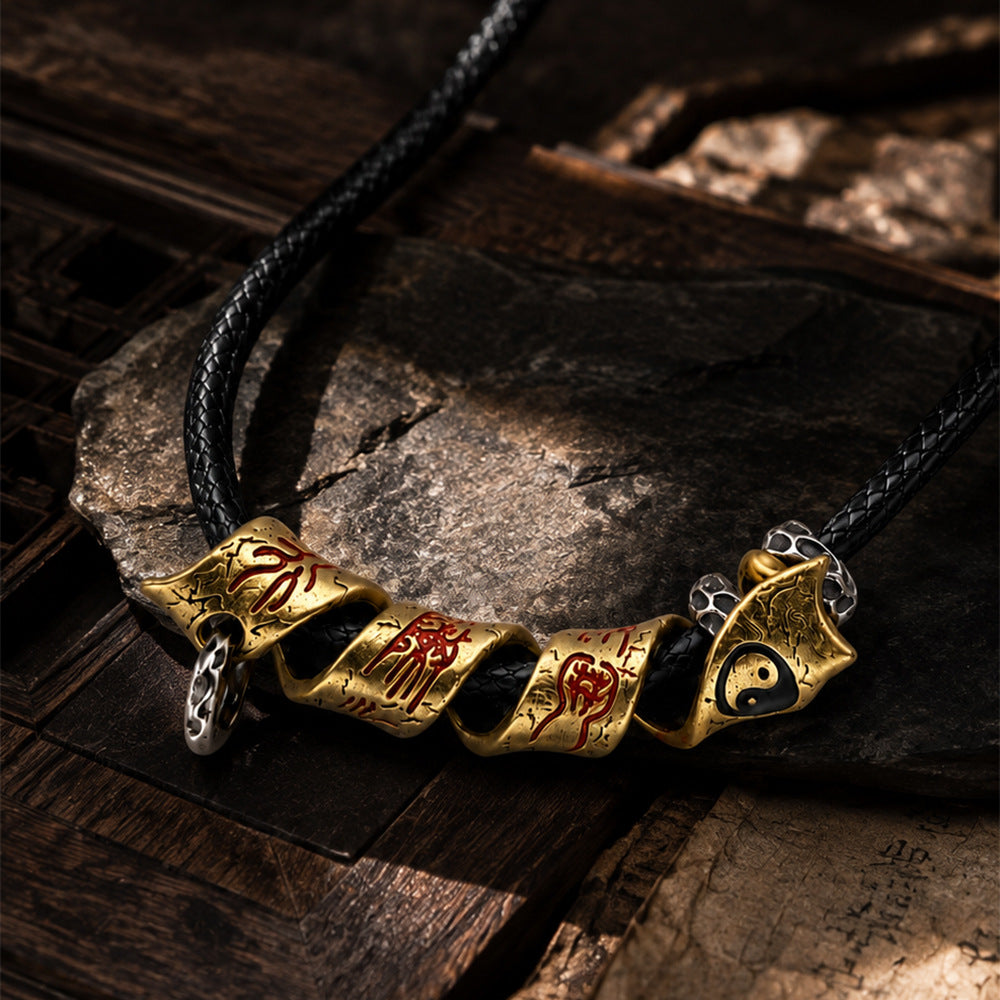 Colgante de collar con el mantra taoísta de nueve caracteres | Colgante de latón envejecido