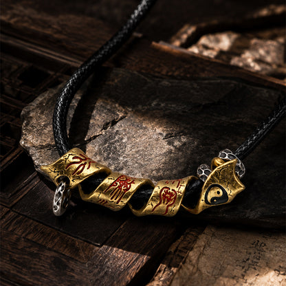 Colgante de collar con el mantra taoísta de nueve caracteres | Colgante de latón envejecido