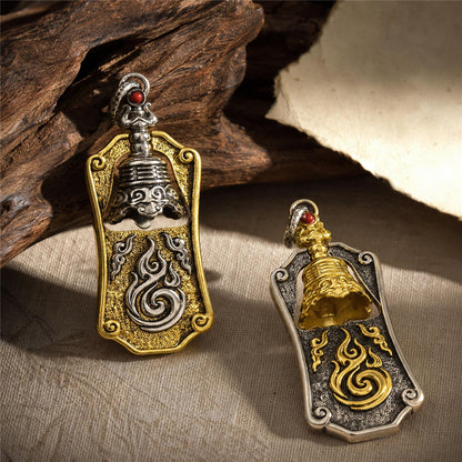Taoist Sanqing Bell Pendant Necklace – Vintage Brass Amulet