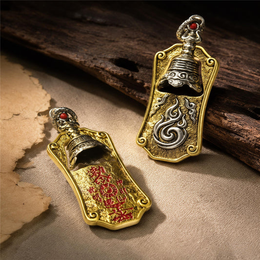 Taoist Sanqing Bell Pendant Necklace – Vintage Brass Amulet
