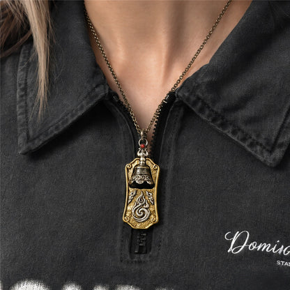 Taoist Sanqing Bell Pendant Necklace – Vintage Brass Amulet