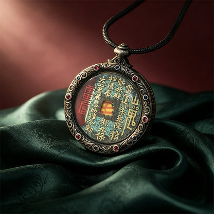 Taoist Shan Gui Huaqian Pendant – Vintage Silver-Tone Chinese Charm