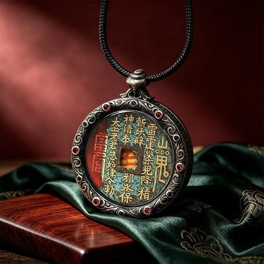 Taoist Shan Gui Huaqian Pendant – Vintage Silver-Tone Chinese Charm