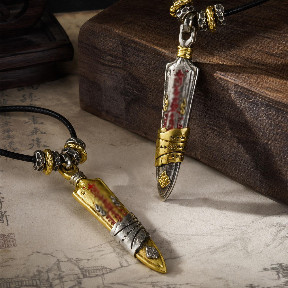 Taoist Sword Talisman Pendant | Vintage Chinese Protection Amulet