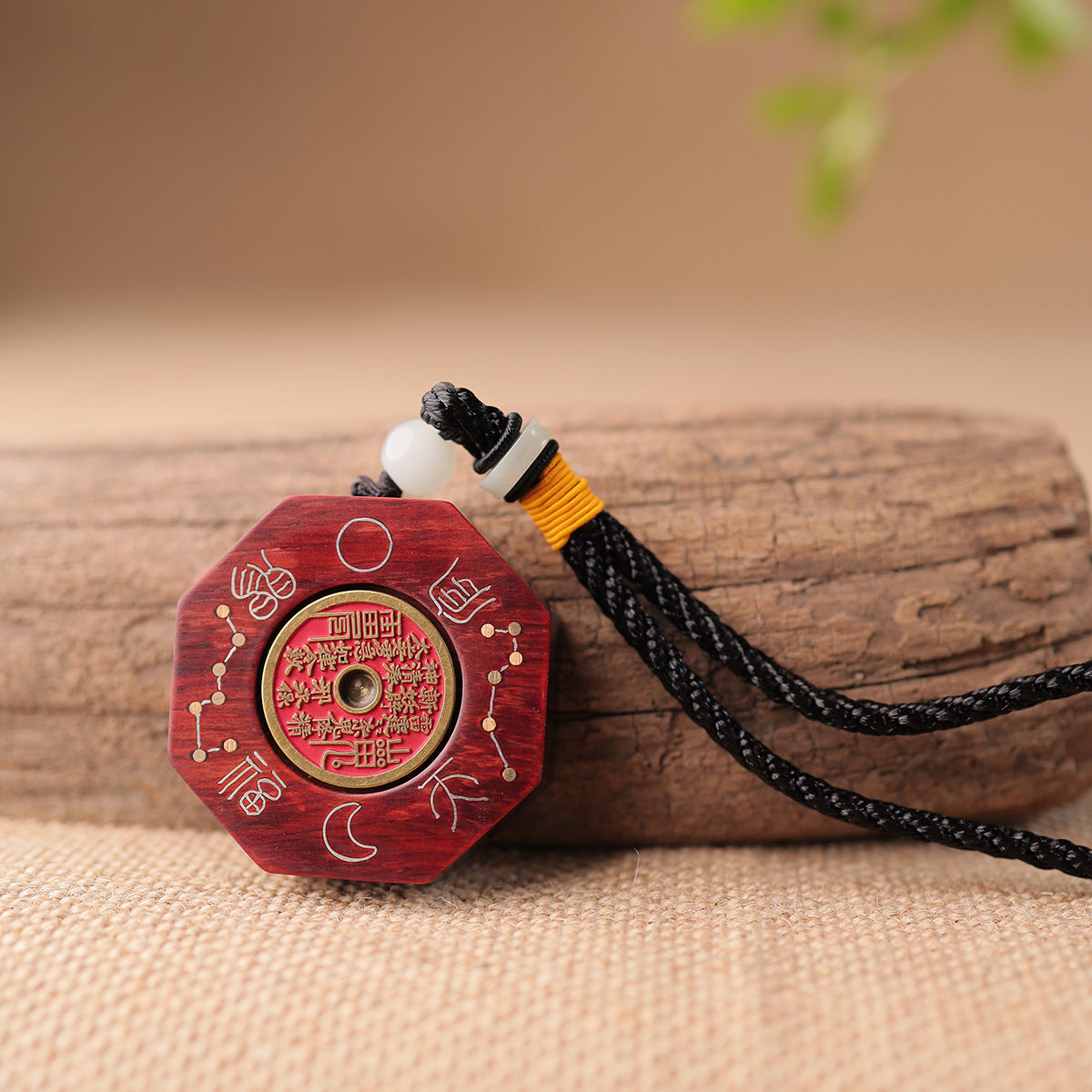 Taoist Taiji Bagua Pendant with Rotating Charm Coin