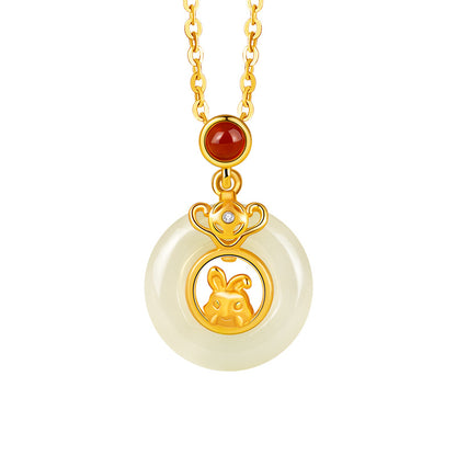 Chinese Zodiac Pendant Necklace | 925 Sterling Silver, Red Agate & Hetian Jade