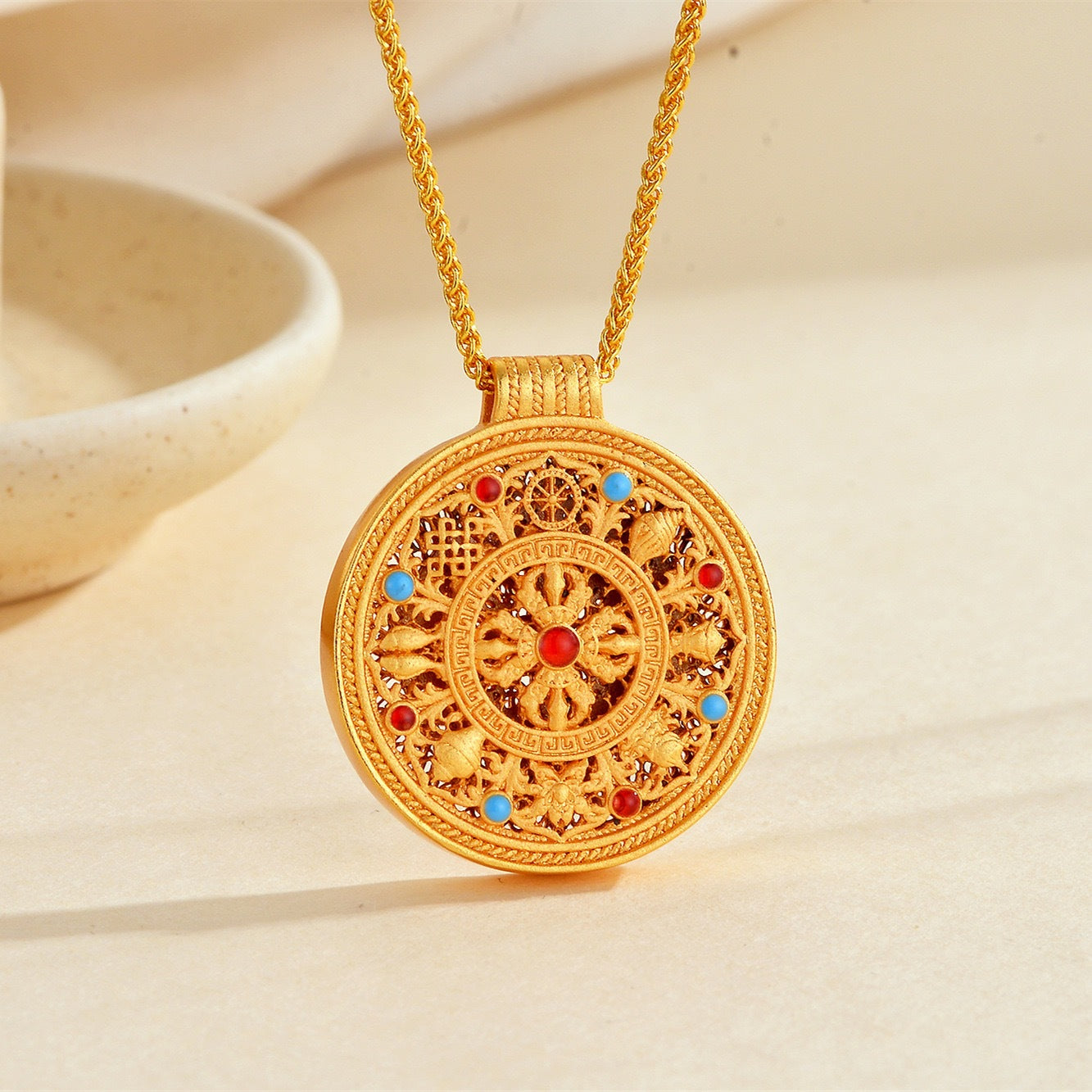 Vajra Dorje Pendant Necklace | Eight Auspicious Symbols Buddhist Jewelry