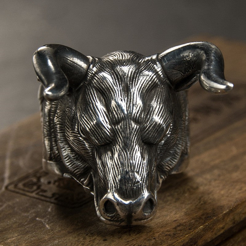 Vintage Bull Head Ring for Men | Adjustable Ox Ring