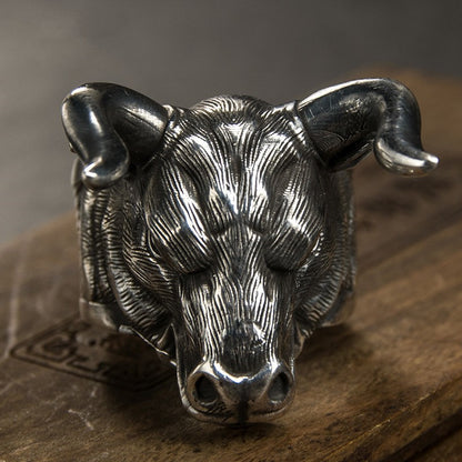 Vintage Bull Head Ring for Men | Adjustable Ox Ring