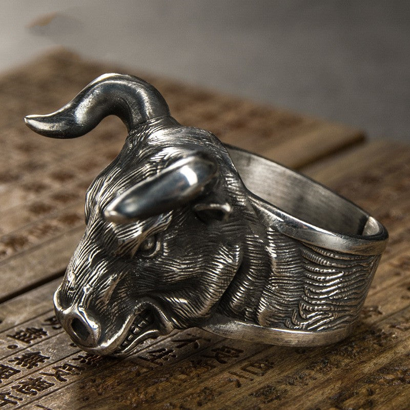 Vintage Bull Head Ring for Men | Adjustable Ox Ring