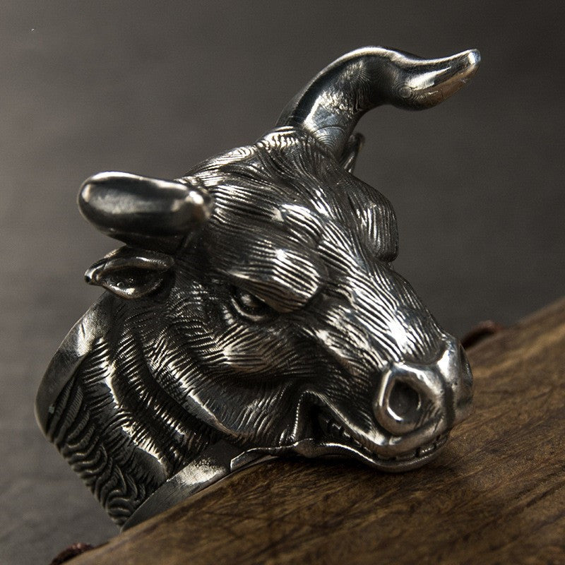 Vintage Bull Head Ring for Men | Adjustable Ox Ring