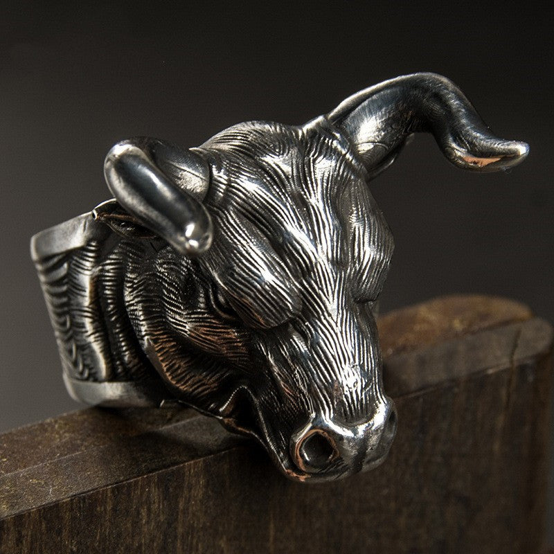 Vintage Bull Head Ring for Men | Adjustable Ox Ring