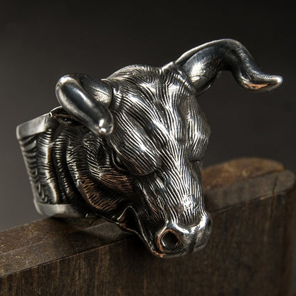 Vintage Bull Head Ring for Men | Adjustable Ox Ring
