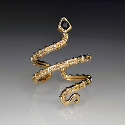 Vintage Gold-Plated Zodiac Snake Ring | Adjustable Black Zircon Serpent Ring