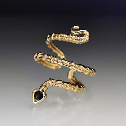 Vintage Gold-Plated Zodiac Snake Ring | Adjustable Black Zircon Serpent Ring