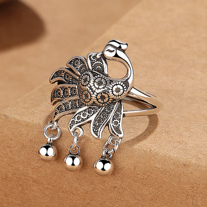Vintage Phoenix Tassel Ring | Adjustable Antique Silver
