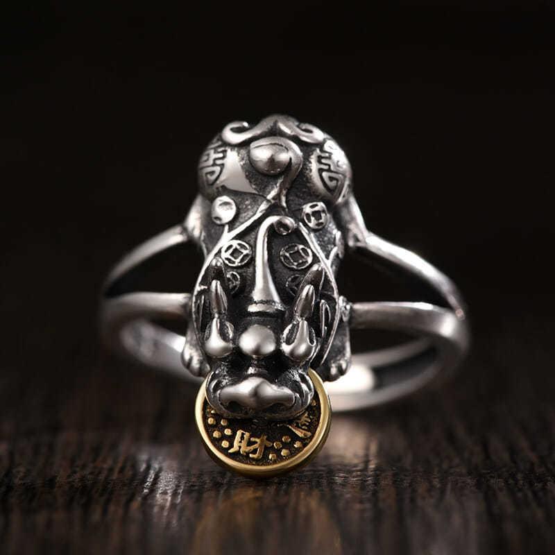 Vintage Pixiu Coin Ring | Adjustable Chinese Wealth Charm Jewelry