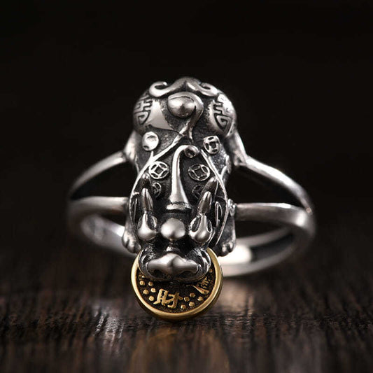 Vintage Pixiu Coin Ring | Adjustable Chinese Wealth Charm Jewelry