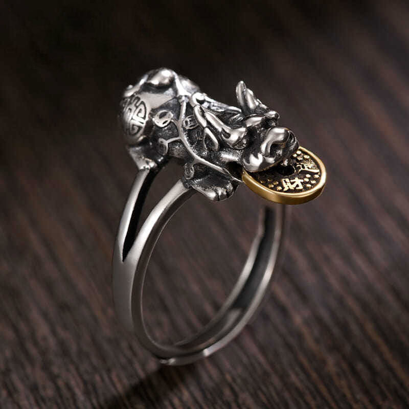 Vintage Pixiu Coin Ring | Adjustable Chinese Wealth Charm Jewelry