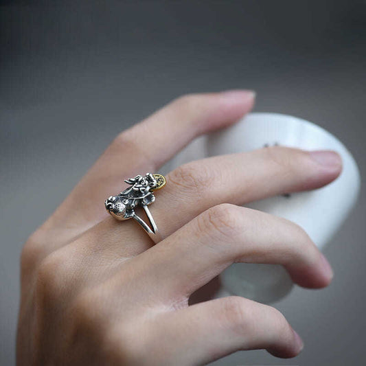 Vintage Pixiu Coin Ring | Adjustable Chinese Wealth Charm Jewelry