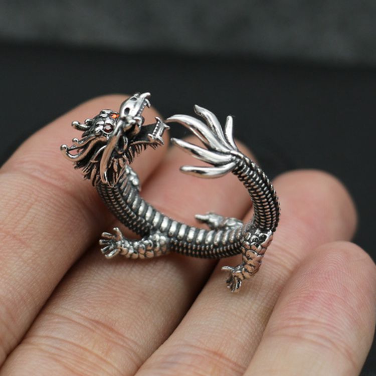 Vintage Zodiac Dragon Ring | Adjustable Silver-Tone Ring