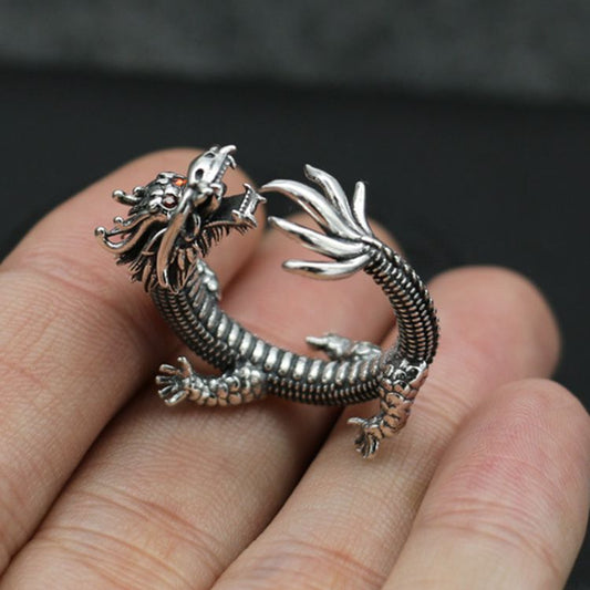 Vintage Zodiac Dragon Ring | Adjustable Silver-Tone Ring