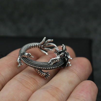 Vintage Zodiac Dragon Ring | Adjustable Silver-Tone Ring