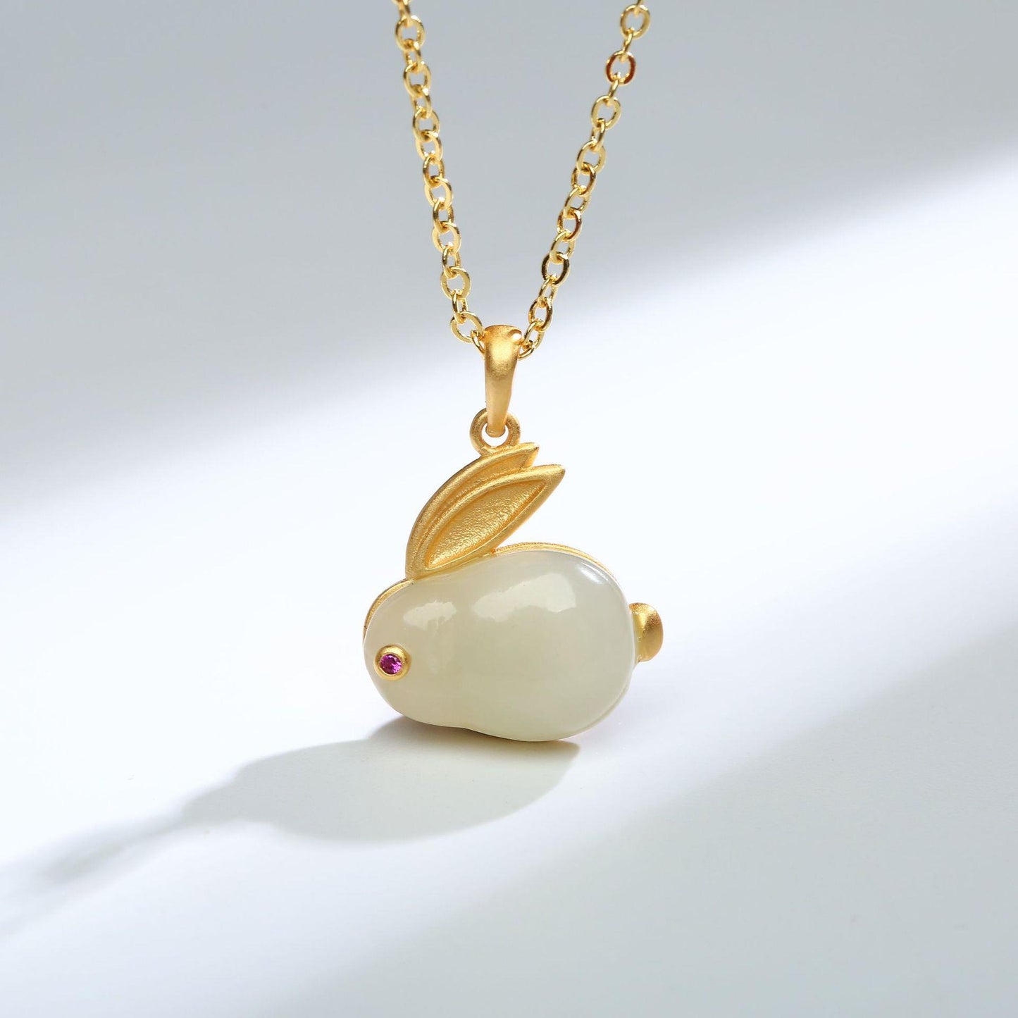 White Jade Rabbit Pendant Necklace | 925 Sterling Silver Lucky Charm