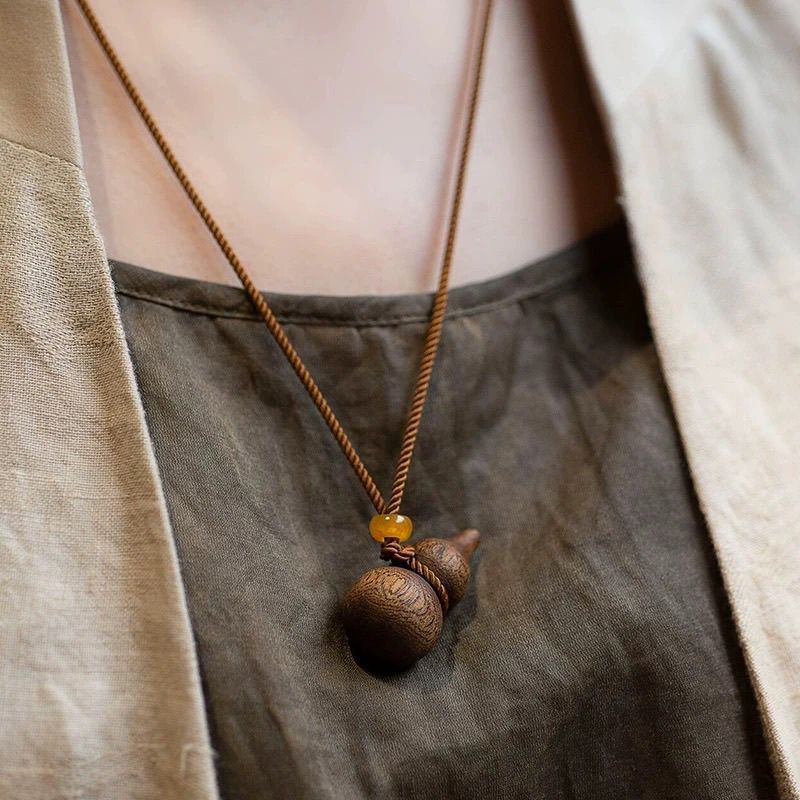 Wood Gourd Pendant Necklace | Chinese Hulu Lucky Charm