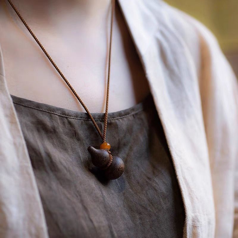 Wood Gourd Pendant Necklace | Chinese Hulu Lucky Charm