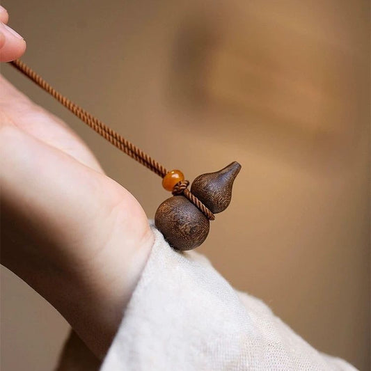 Wood Gourd Pendant Necklace | Chinese Hulu Lucky Charm