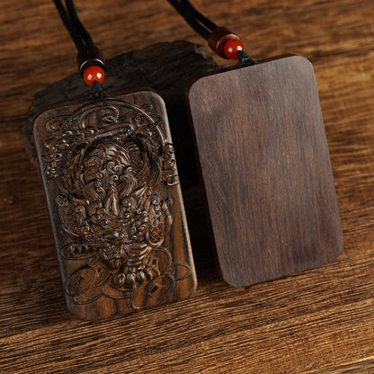 Wood Pixiu Pendant Necklace | Chinese Feng Shui Amulet