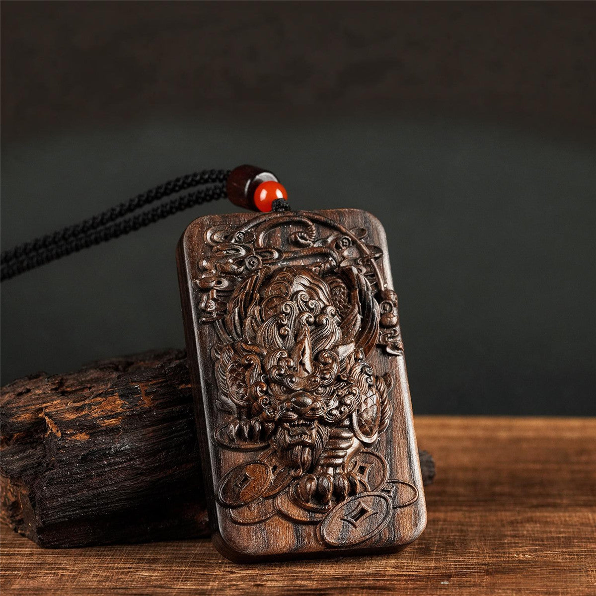 Wood Pixiu Pendant Necklace | Chinese Feng Shui Amulet