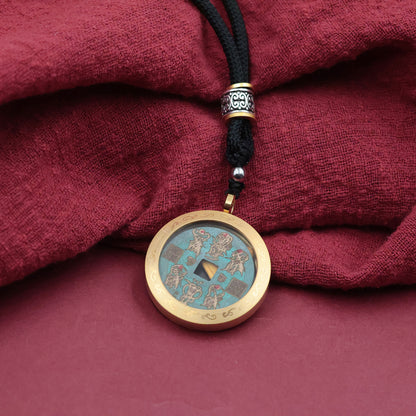 Wufu Caishen Ancient Coin Pendant | Chinese Wealth God Lucky Charm
