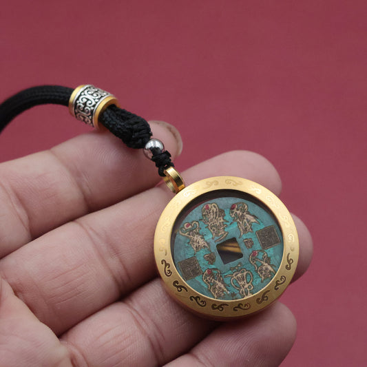 Wufu Caishen Ancient Coin Pendant | Chinese Wealth God Lucky Charm