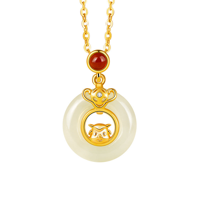 Chinese Zodiac Pendant Necklace | 925 Sterling Silver, Red Agate & Hetian Jade