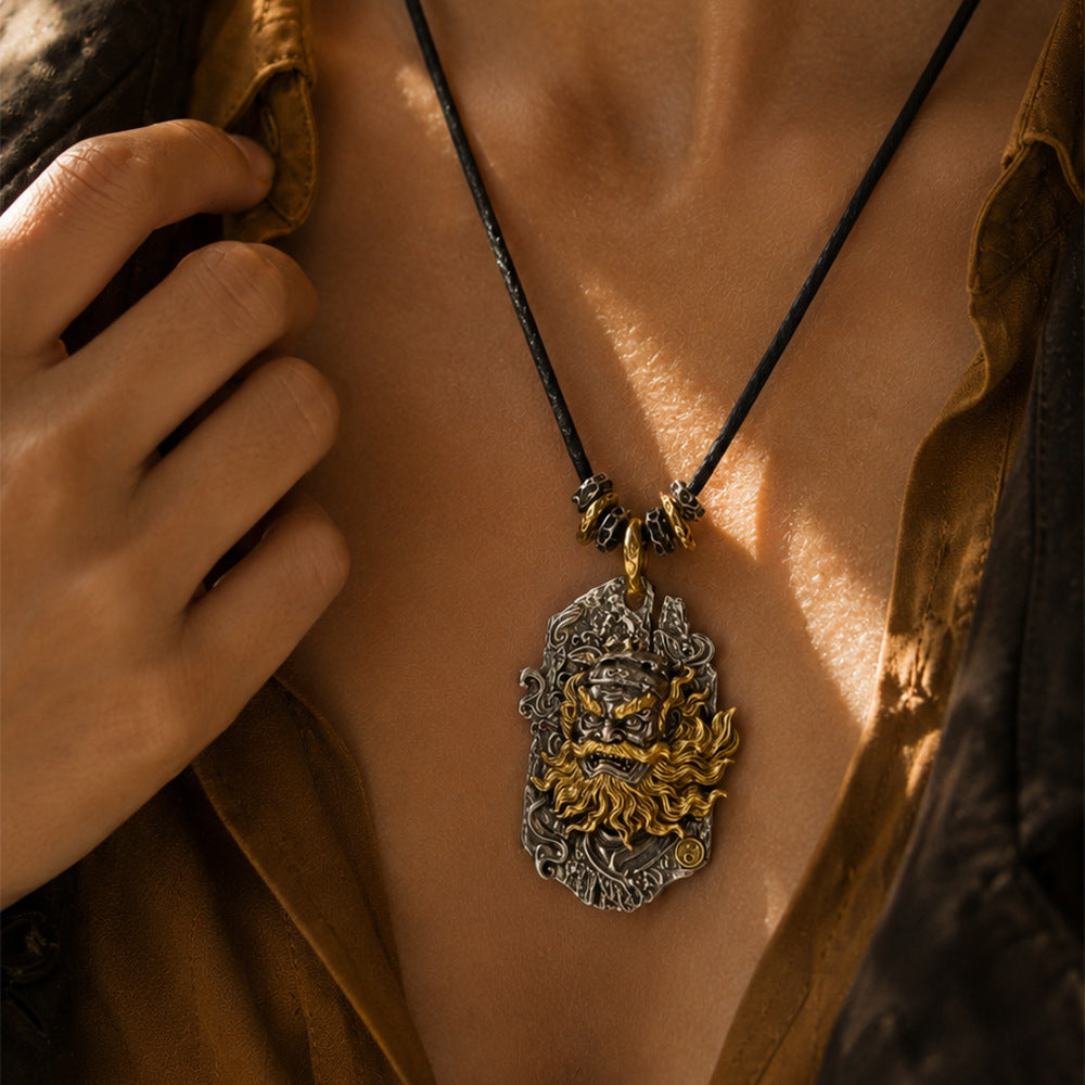Zhong Kui Pendant Necklace | Antiqued Brass Taoist Amulet