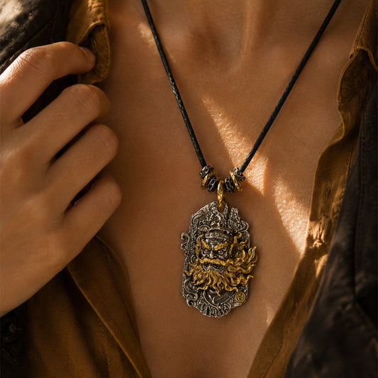 Zhong Kui Pendant Necklace | Antiqued Brass Taoist Amulet