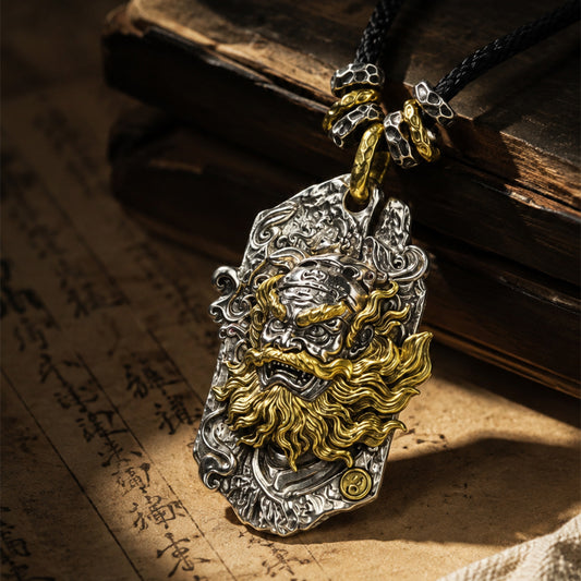 Zhong Kui Pendant Necklace | Antiqued Brass Taoist Amulet