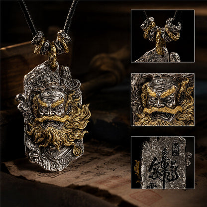 Zhong Kui Pendant Necklace | Antiqued Brass Taoist Amulet