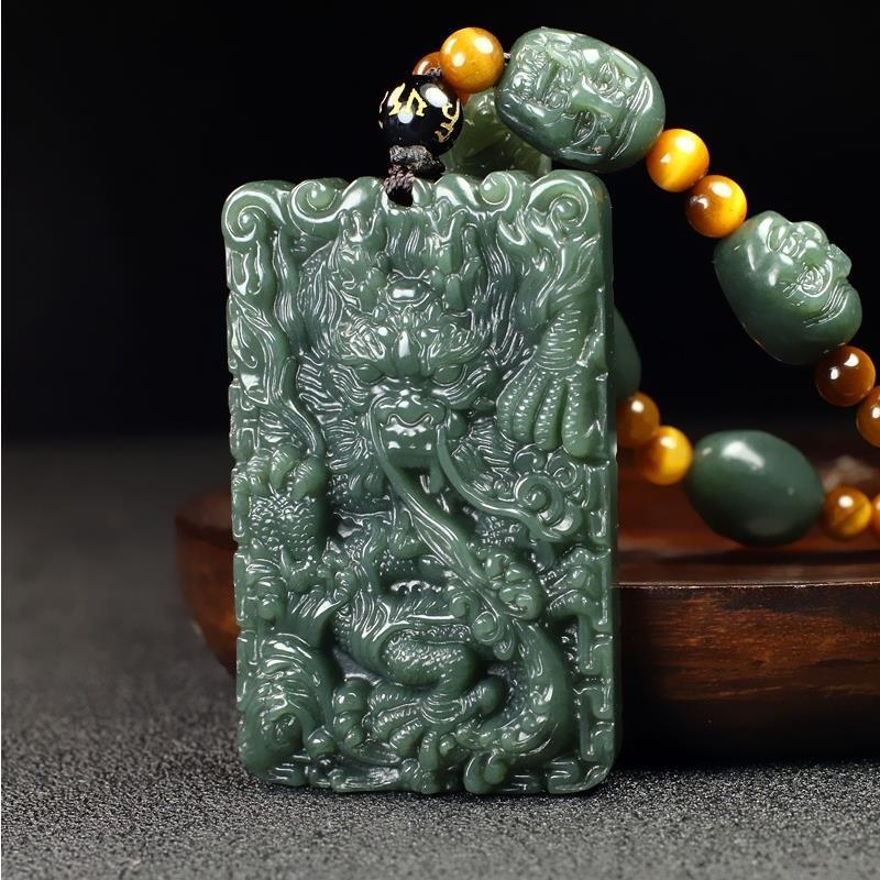 Zodiac Dragon Jade Pendant | Hetian Green Jade Necklace
