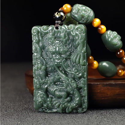 Zodiac Dragon Jade Pendant | Hetian Green Jade Necklace
