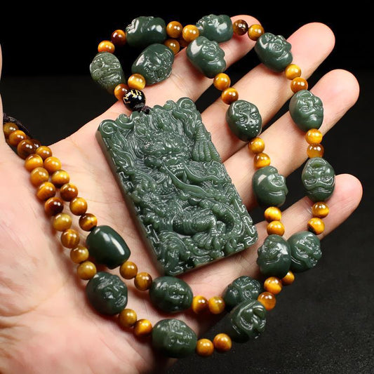 Zodiac Dragon Jade Pendant | Hetian Green Jade Necklace
