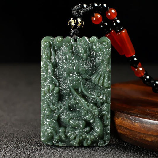 Zodiac Dragon Jade Pendant | Hetian Green Jade Necklace
