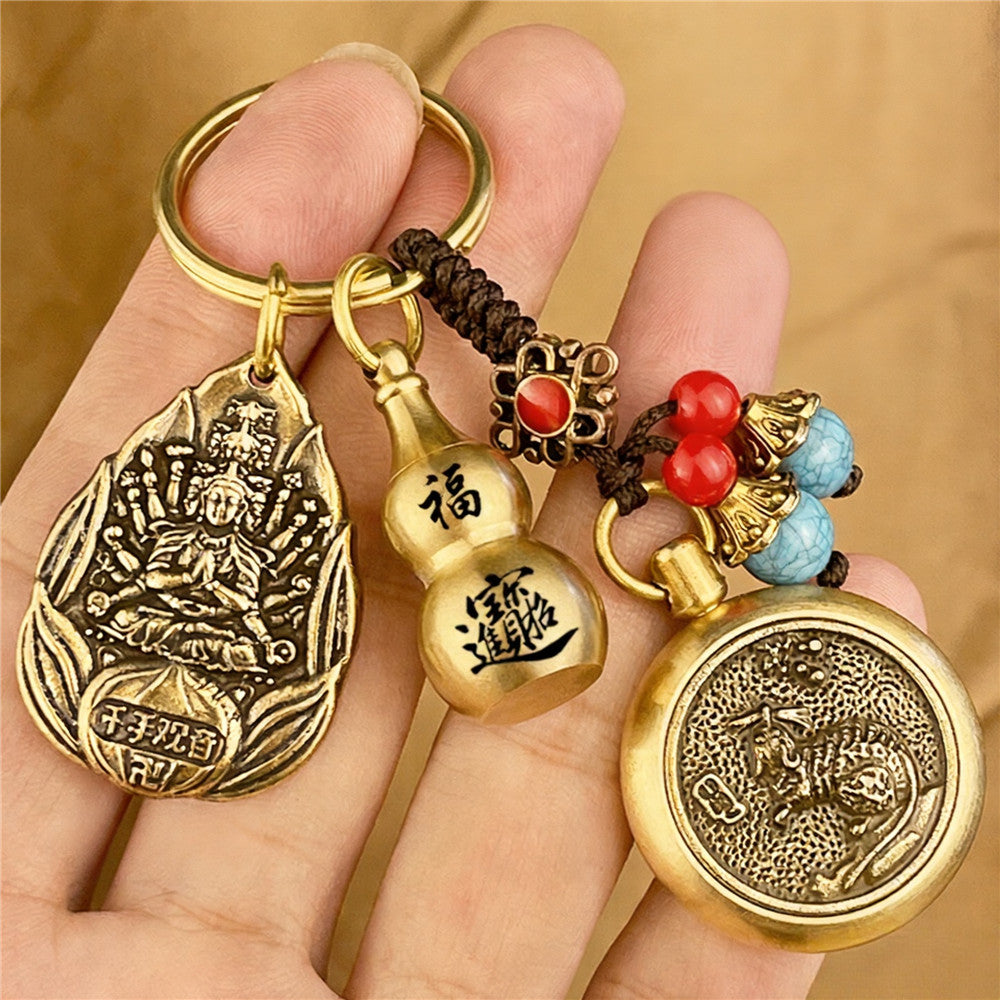 Zodiac Guardian Buddha Keychain | Brass Lucky Gourd Charm