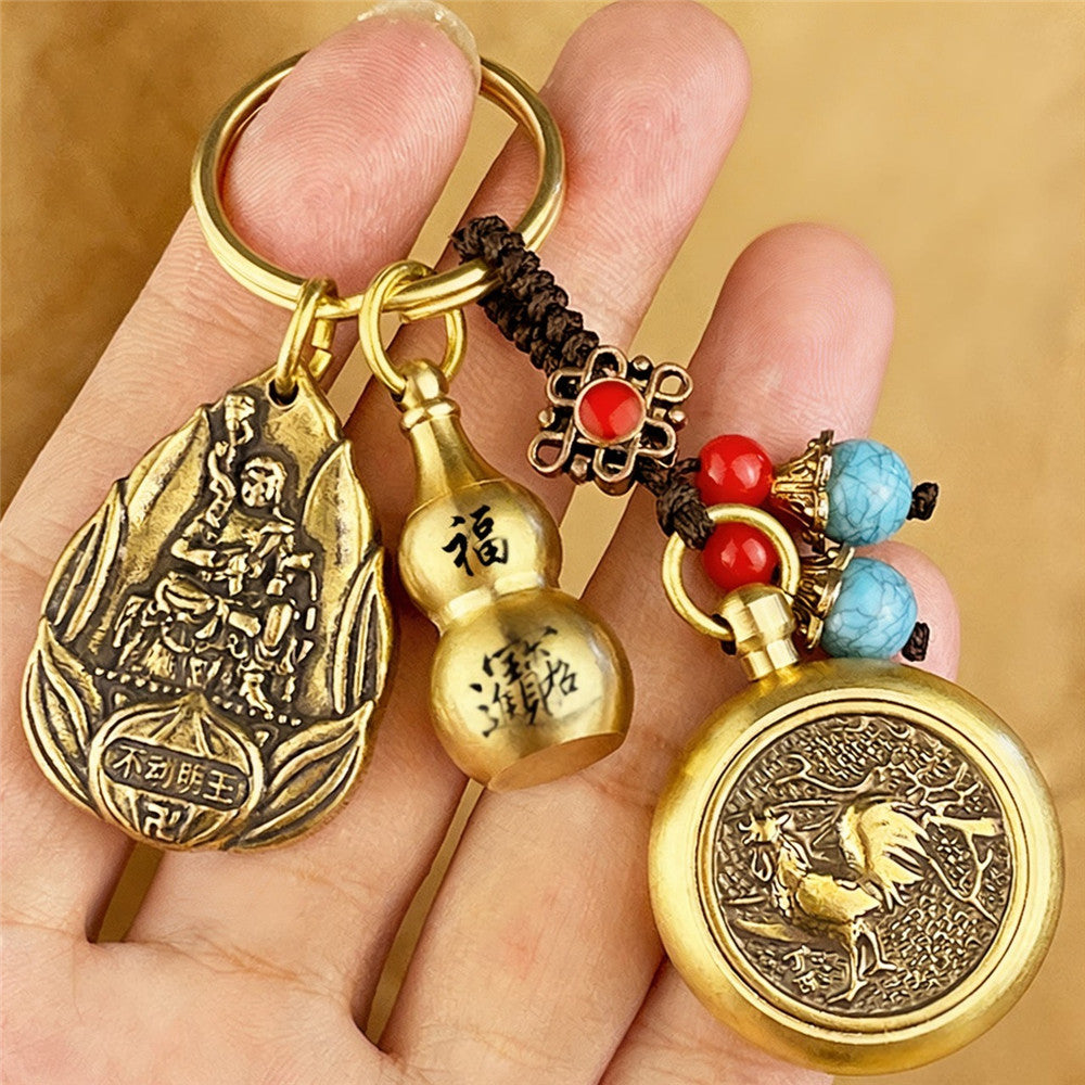 Zodiac Guardian Buddha Keychain | Brass Lucky Gourd Charm