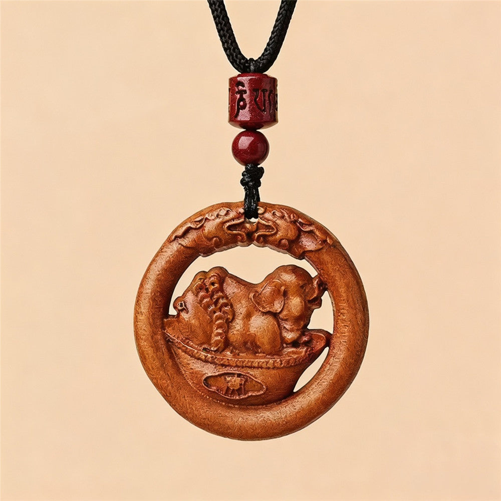 Zodiac Peachwood Pendant – Protective Amulet Necklace